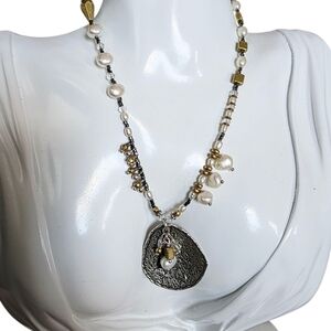 SILPADA Sterling Silver Pearl Brass Down To Earth Pendant Necklace N3118